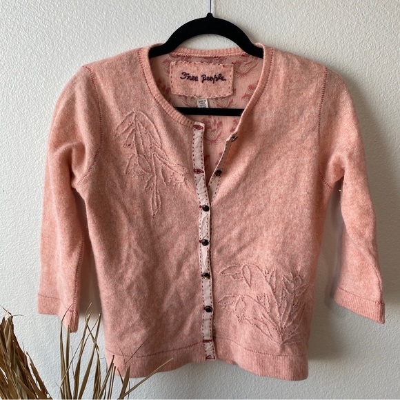 Free People Cashmere Wool Blend Cardigan Pink Sweater Women’s Medium - Picture 5 of 5